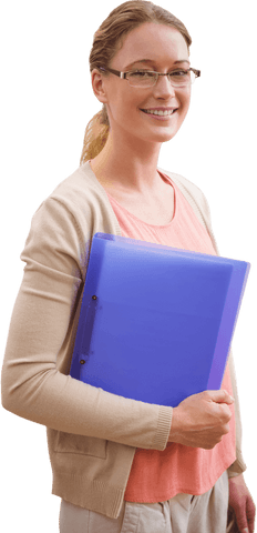 transparent smiling businesswoman holding blue folder - Download Free Stock Videos Pikwizard.com
