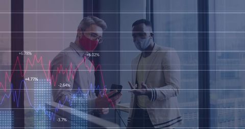 businessmen analyzing financial data with digital interface and masks - Download Free Stock Images Pikwizard.com