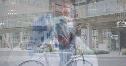 Composite of Biomedical Data and Man with Bicycle
