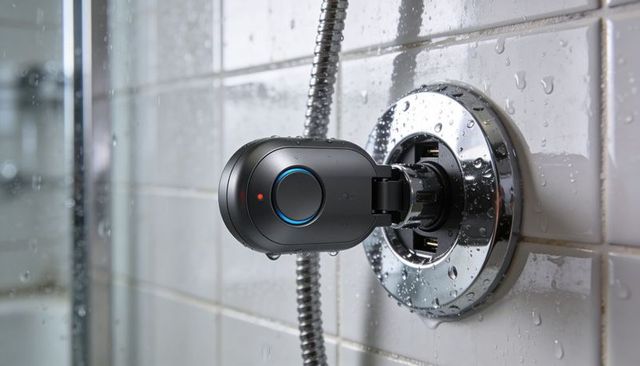 Waterproof smart shower controller with blue led ring on chrome wall mount