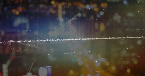 Dynamic Waveform Chart Against City Lights Background