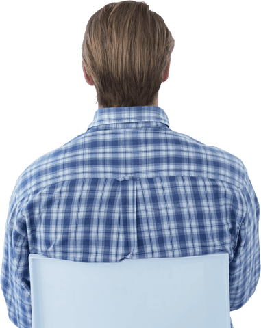 Transparent Back View Businessman Sitting in Plaid Shirt on Chair - Download Free Stock Videos Pikwizard.com