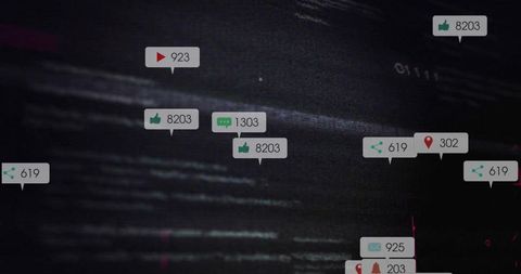 Digital Metrics and Alerts Floating Across Dark Cyber Space