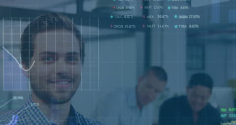 Smiling Businessman with Digital Data Overlay