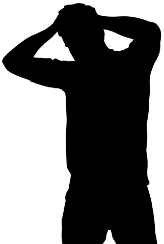 Silhouette of a man holding head on transparent background