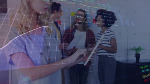 Diverse Business Team Analyzing Financial Data with Tablet