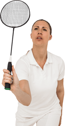 Woman in white playing badminton transparent background