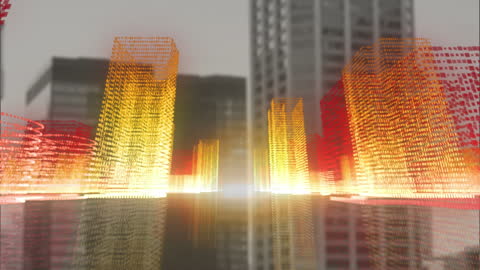 Futuristic Urban Skyline with Digital Light Patterns