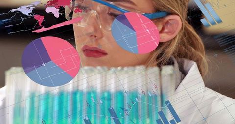 Laboratory Scientist Engaged in Data Analysis with Futuristic Graphics