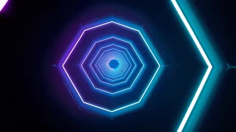 Pulsing Neon Hexagon Tunnel Creating Optical Illusion of Depth