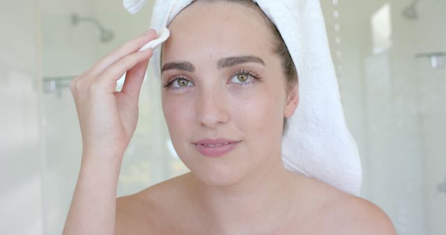 Woman Following Skincare Routine After Shower - Download Free Stock Images Pikwizard.com