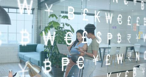 Businesswomen Analyzing Digital Currency Data in Modern Office