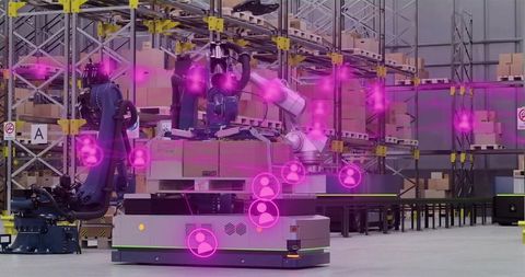 Autonomous mobile robot handling pallets with robotic arms in smart warehouse ar network