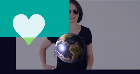Digital Animation Featuring Earth and Heart Over Woman