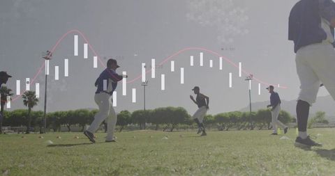 Baseball Training with Financial Chart Overlay on Practice Field