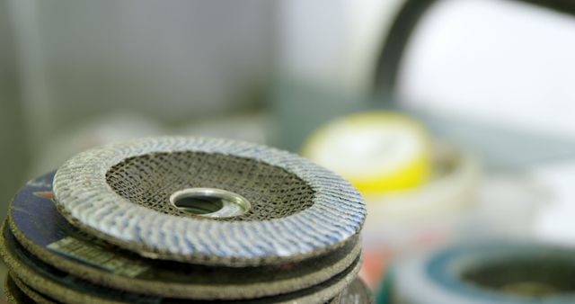 Close-up of Metalworking Abrasive Discs in Workshop - Download Free Stock Images Pikwizard.com