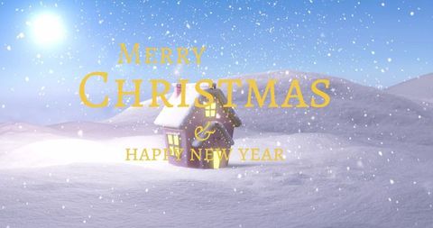 Snowy Cabin Greeting for Merry Christmas and Happy New Year