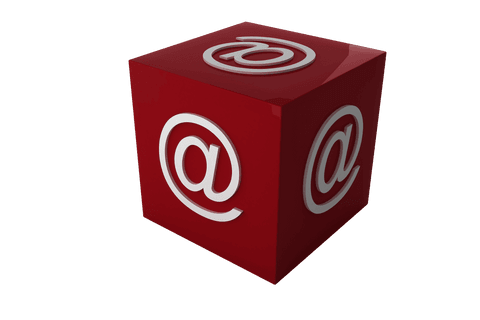 Email at symbol on transparent red cube background