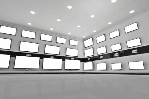 electronics retail store interior with transparent tv displays - Download Free Stock Videos Pikwizard.com