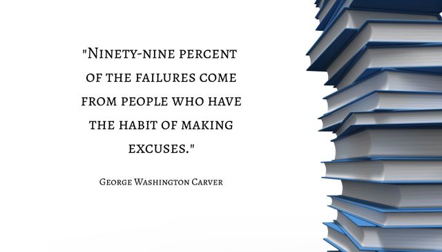 Quote from George Washington Carver on a white background with a stack of books on the side. Ideal for educational programs, motivational blogs, self-improvement workshops, and social media posts promoting learning and personal development.