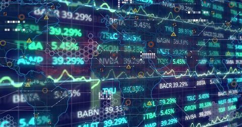 Futuristic global financial dashboard with data visualization