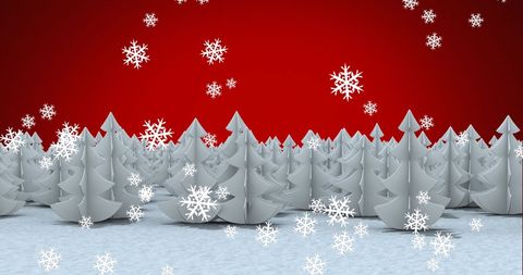 Winter Wonderland with Falling Snowflakes on a Festive Red Background