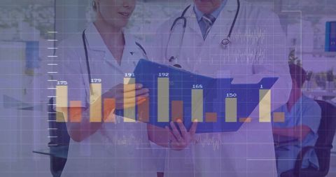 Clinicians Reviewing Patient Data with Digital Charts and Clipboard in Modern Clinic