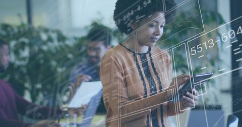Businesswoman Working in Futuristic Digital Office Environment