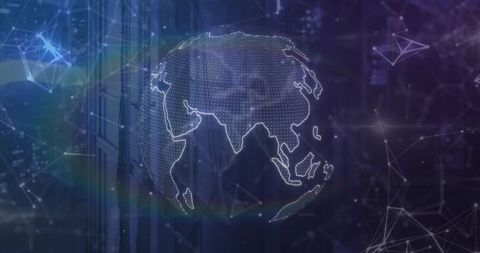 Digital mesh globe with network connections in futuristic backdrop