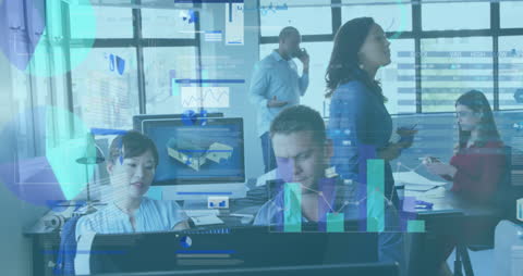 Diverse Team Analyzing Financial Data in Tech Office