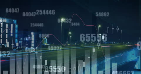 Digital Landscape with Graphs and Night City Timelapse