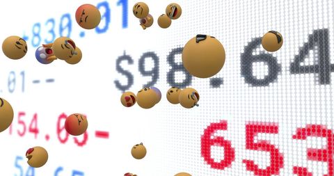 Emojis Floating Over Digital Financial Data Display