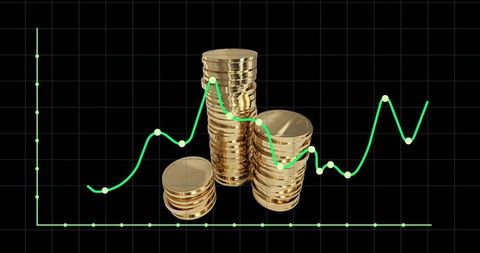 Stacked coins overlay with rising line graph illustration