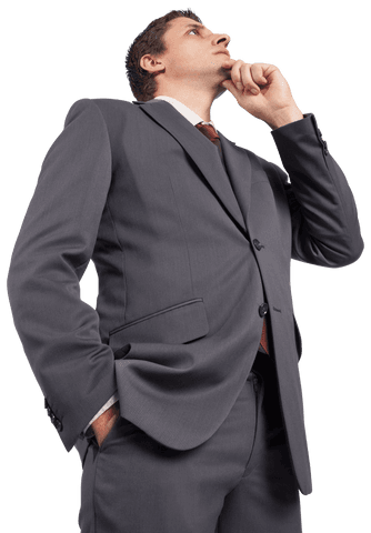 Transparent Image of Thoughtful Businessman with Hand on Chin