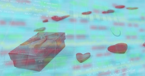 Gift Box Amidst Stock Market Charts and Heart Shapes