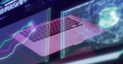 Laptop Overlaid with Digital Graphs and Data Interfaces - Download Free Stock Images Pikwizard.com