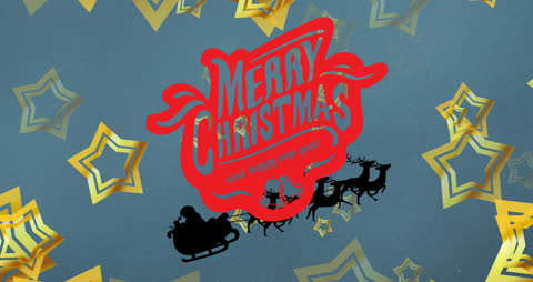 Festive merry christmas greeting with santa and reindeer