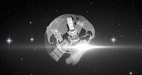 Satellite orbiting earth depicting global connectivity