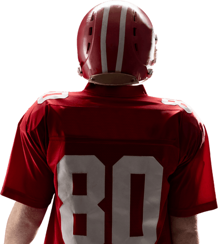 Transparent rear view american football player in helmet