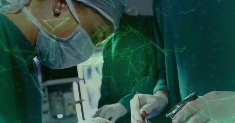 Surgeon performing surgery with digital technology panel