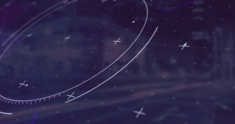 Digital interface hud rings on nighttime cityscape