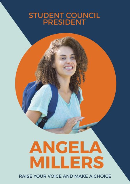 Young student enthusiastically running for council president. Perfect for educational campaigns, school promotional material, student government advertising, and media highlighting student involvement and leadership opportunities.