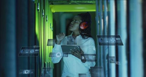 Female IT Professional Analyzing Data in Server Room with Tablets - Download Free Stock Images Pikwizard.com