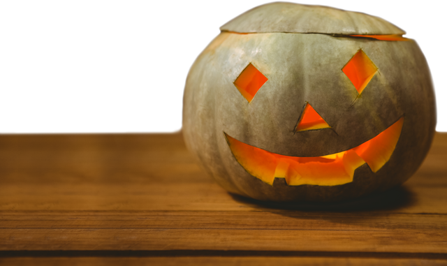 Transparent Scary Jack-O'-Lantern on Wooden Table for Halloween - Download Free Stock Videos Pikwizard.com