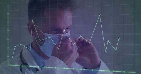 Doctor Putting On Surgical Mask With Data Chart Overlay