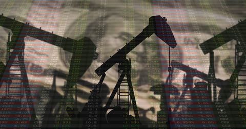 Oil Pump Jacks with Overlay of Stock Market Data