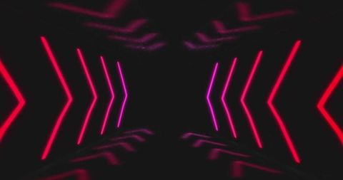 Bright neon arrows in futuristic digital tunnel