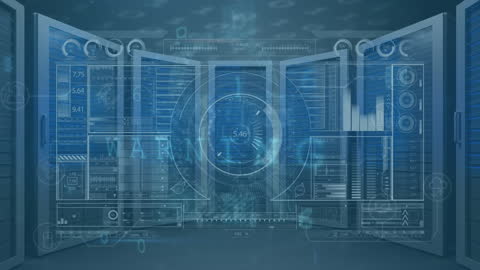 Futuristic Data Center with Digital Interface Concept