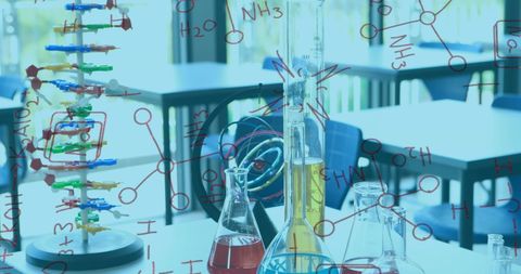 Chemical Diagrams Over Equipment in Modern Laboratory Setting - Download Free Stock Images Pikwizard.com