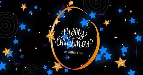 Festive Merry Christmas with Gold and Blue Stars